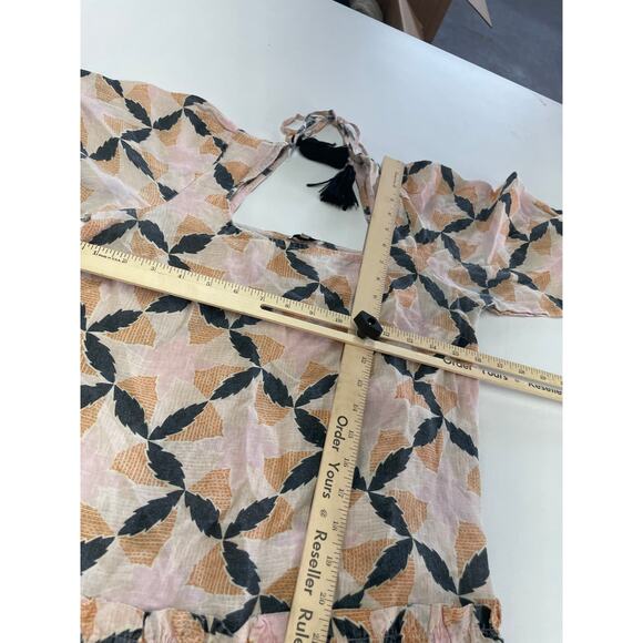 The Odells Dress Womens X Small Pink White Geo Print Lyla Motif Midi Puff Sleeve - Picture 9 of 9